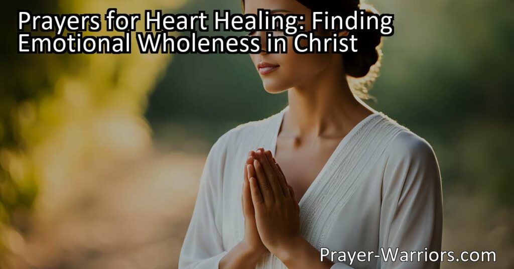 Find emotional wholeness in Christ through prayers for heart healing. Discover solace and peace as you invite Him into your life. Experience the transforming power of His love.