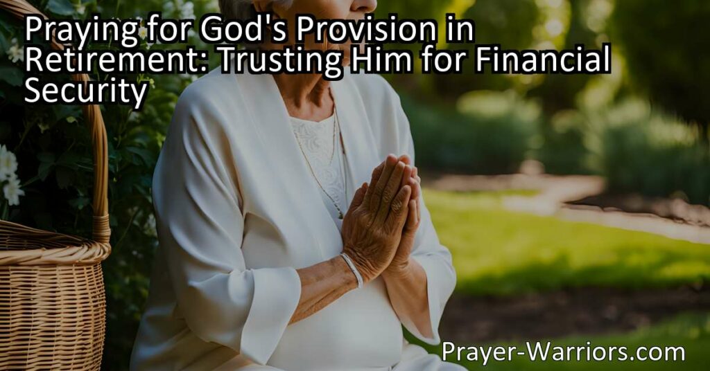 Discover the power of praying for God's provision in retirement for financial security. Trust in His promises and find peace in uncertain times. Start planning early and build a community of support.