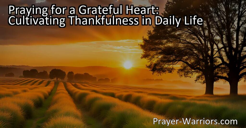 Develop a grateful heart through prayer and mindfulness. Cultivate thankfulness in daily life by appreciating the small blessings and expressing gratitude to others. Transform your perspective and find more joy and contentment. Let prayer guide you in recognizing the abundance of blessings and finding silver linings in challenging times. Boost overall well-being and relationships by consciously cultivating thankfulness.