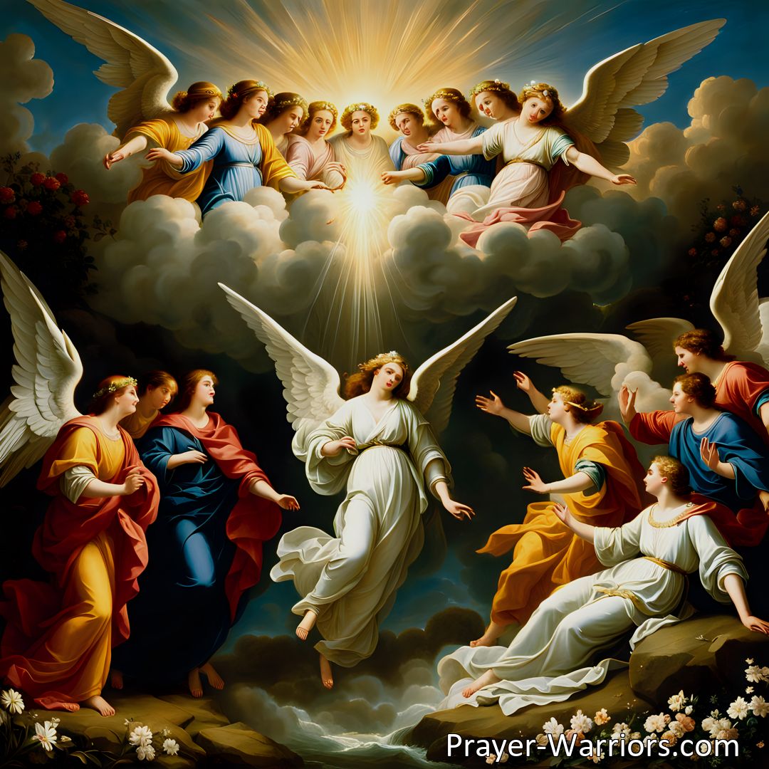 Freely Shareable Hymn Inspired Image Experience the awe-inspiring moment when angels in shining raiment broke the seal, illuminating the depths and triumph of Christ's resurrection. Find hope, redemption, and eternal salvation in their divine mission.