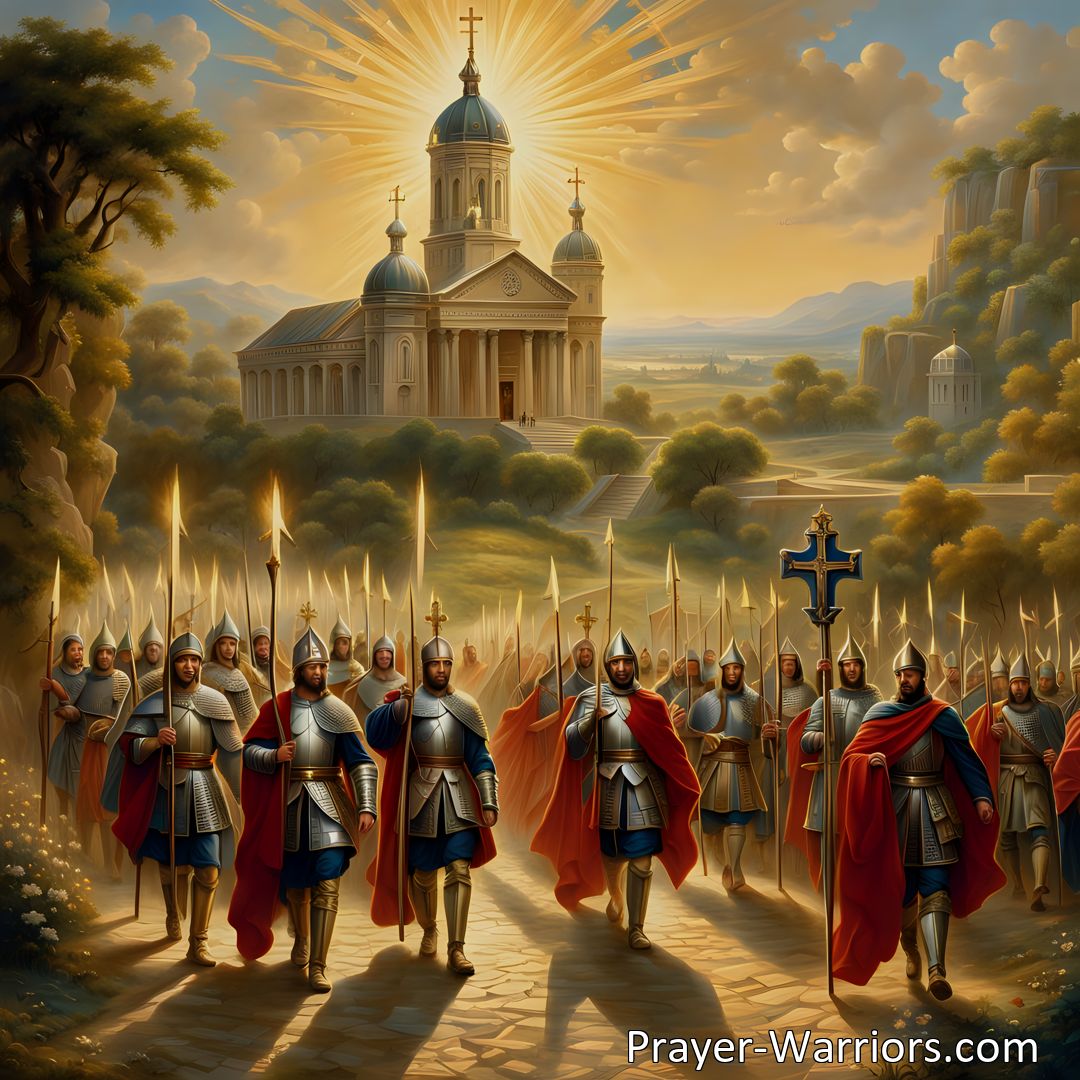 Freely Shareable Hymn Inspired Image Join the journey of Christian soldiers in the spiritual battle against darkness. Find strength, hope, and eternal reward in this inspiring hymn.