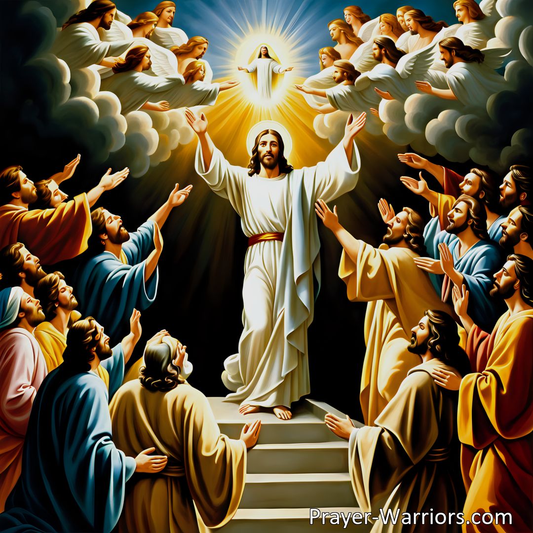 Freely Shareable Hymn Inspired Image Experience the Glory of Jesus Our Lord's Ascension: Discover the significance of His heavenly journey and eagerly anticipate His future return. Find hope and joy in Jesus' sacrificial love and redemption.