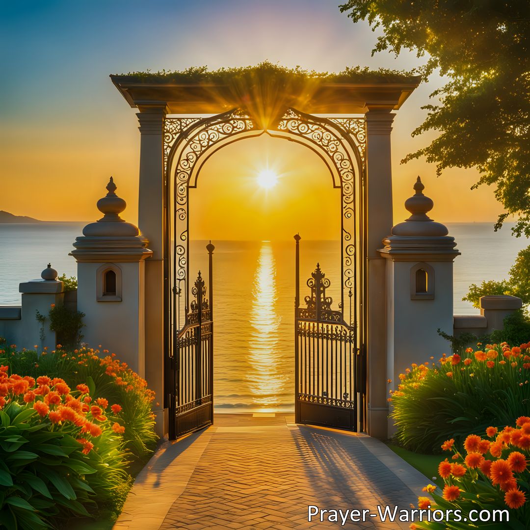 Freely Shareable Hymn Inspired Image Embrace the beauty and promise of life's closing day as you near the gate with the sun in the west. Find solace, reunion, and eternal joy beyond the evergreen shore. Journey on with hope in your heart.