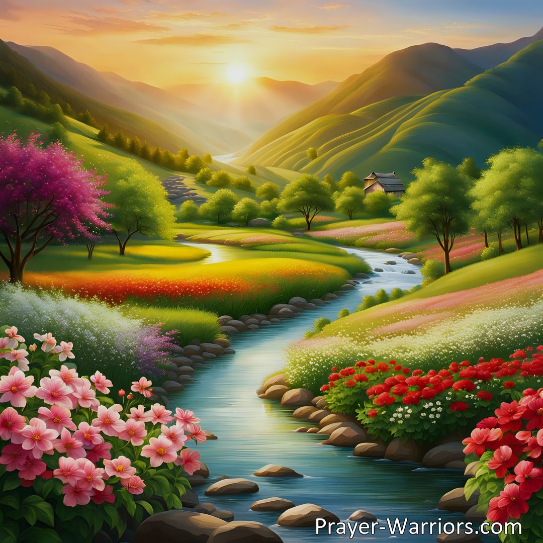 Freely Shareable Hymn Inspired Image Discover the enchanting beauty of a lovely valley where living waters flow. Experience the serenity and heavenly bliss that awaits in this magnificent gateway to paradise. Hosanna, praise His name forever.
