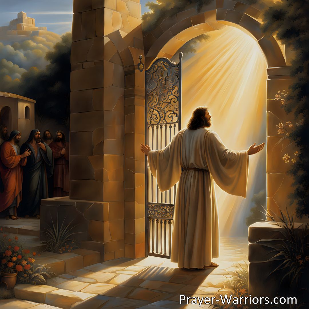 Freely Shareable Hymn Inspired Image Find redemption and grace at Mercy's open gate. Wanderer afar, step into the open gate of mercy and experience immeasurable love and forgiveness. O Sinner, See Thy Savior at Mercy's Open Gate.