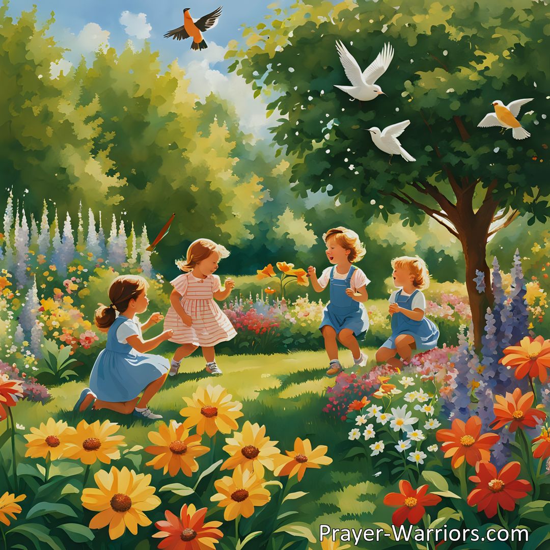 Freely Shareable Hymn Inspired Image Celebrate Children's Day with birds singing and flower bells ringing. Discover the joy, innocence, and beauty in their voices and melodies. Spread love and gratitude with smiling blossoms on this special day in June.