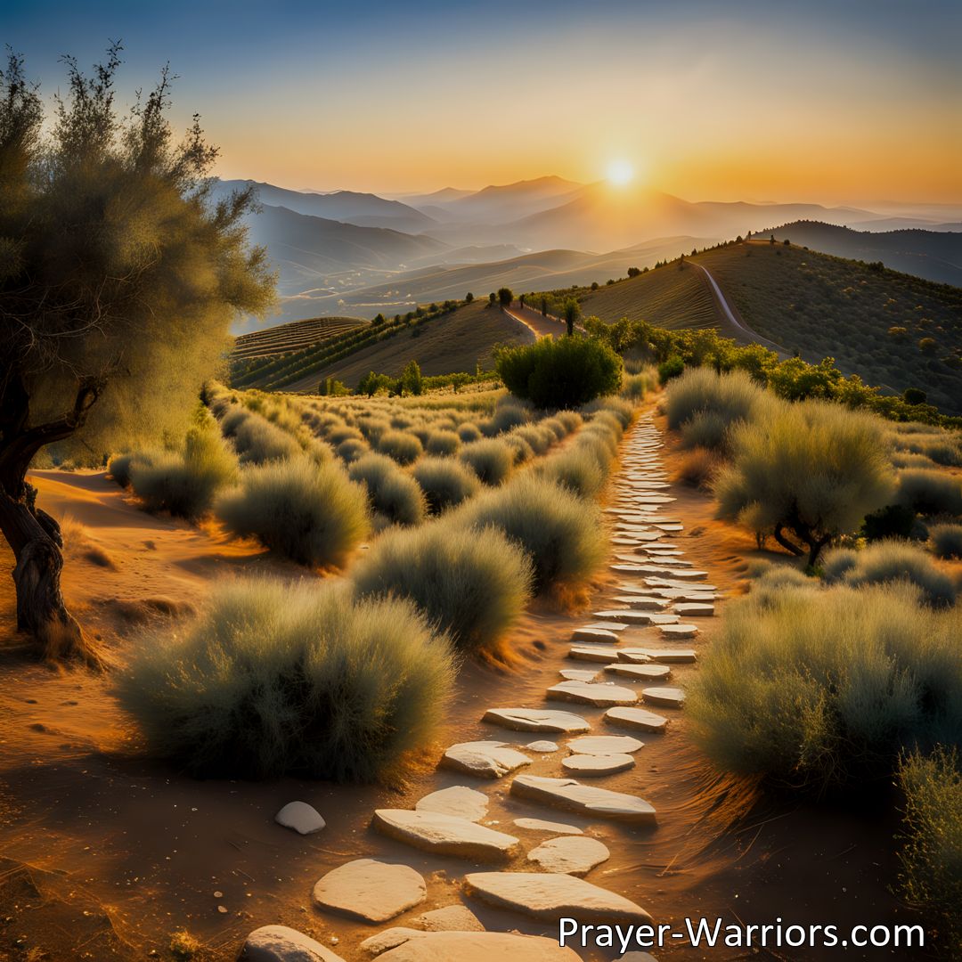 Freely Shareable Hymn Inspired Image Follow The Steps Of Jesus: Embrace the Blessings and Eternal Light by walking the narrow way with joy and guidance from your Lord. Turn not aside, but follow His example to find endless day.