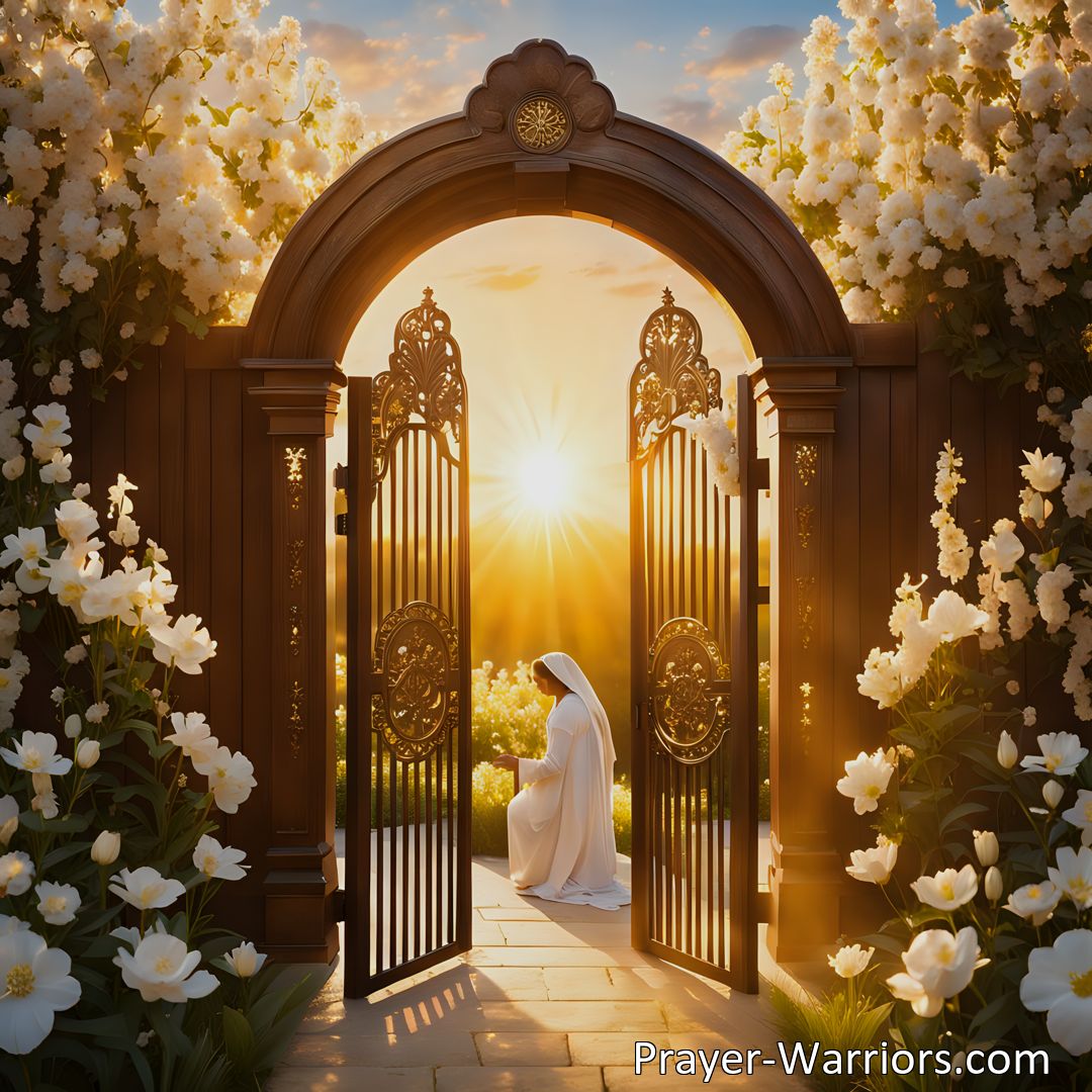 Freely Shareable Hymn Inspired Image Find comfort and joy waiting at Mercy's Gate. Discover the power of prayer, the all-seeing nature of my Savior, and the solace found in His presence. Seek comfort and guidance through prayer and discover eternal hope.