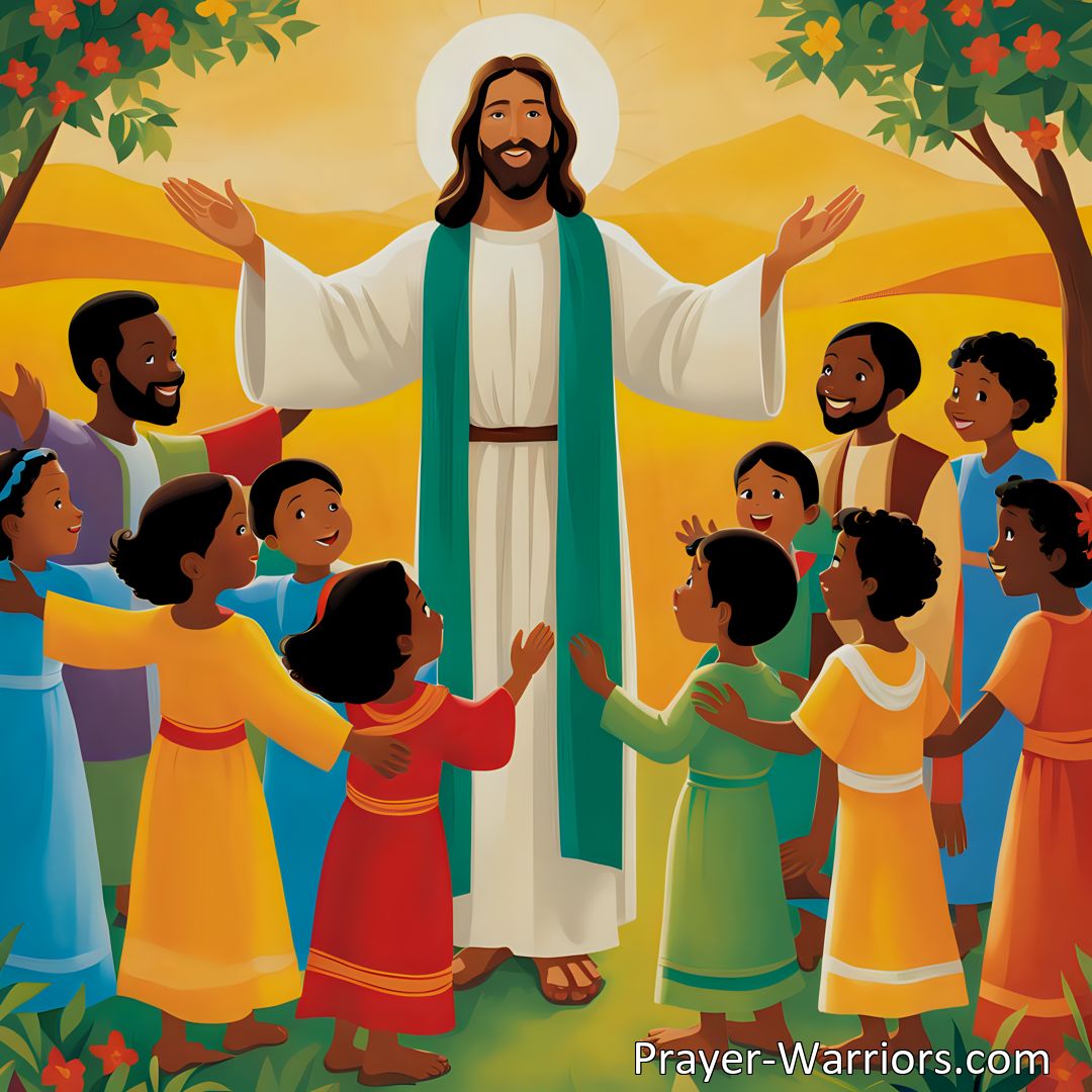 Freely Shareable Hymn Inspired Image Embrace Jesus' Call: Find Love and Joy in Walking His Way. Jesus is calling the children today, inviting them to experience His blessings and rejoice in His love. Join Him on a beautiful path of love and embrace His call.