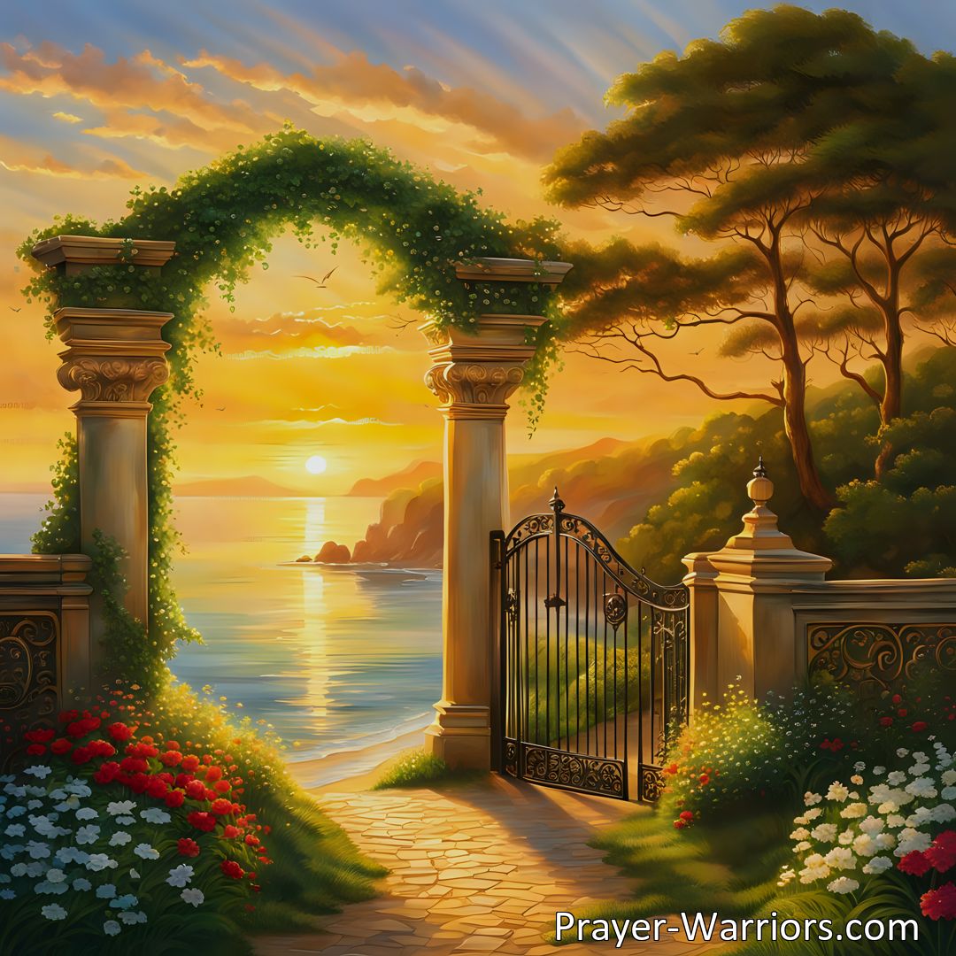 Freely Shareable Hymn Inspired Image Embrace the beauty and promise of life's closing day as you near the gate with the sun in the west. Find solace, reunion, and eternal joy beyond the evergreen shore. Journey on with hope in your heart.