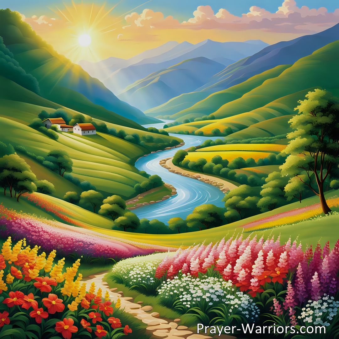 Freely Shareable Hymn Inspired Image Discover the enchanting beauty of a lovely valley where living waters flow. Experience the serenity and heavenly bliss that awaits in this magnificent gateway to paradise. Hosanna, praise His name forever.