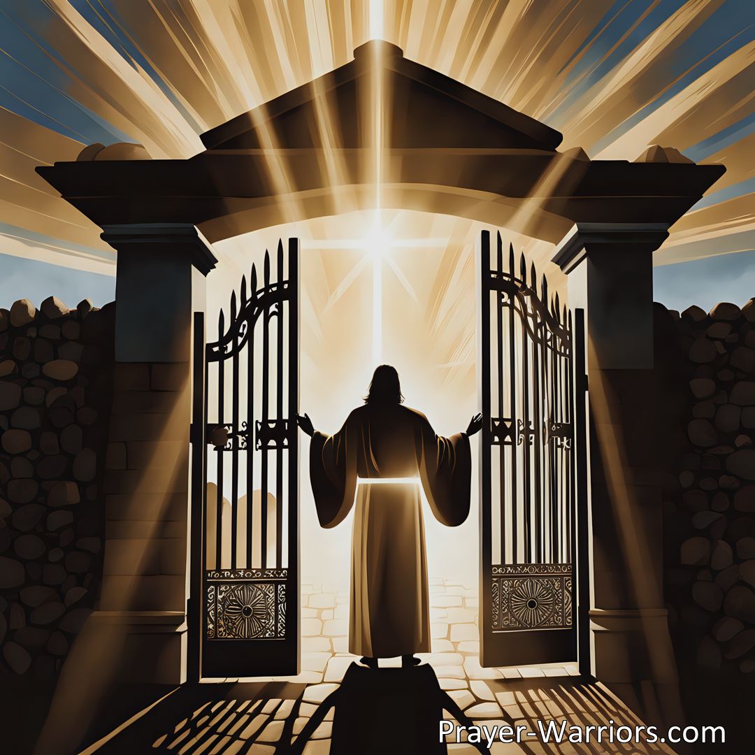 Freely Shareable Hymn Inspired Image Find redemption and grace at Mercy's open gate. Wanderer afar, step into the open gate of mercy and experience immeasurable love and forgiveness. O Sinner, See Thy Savior at Mercy's Open Gate.