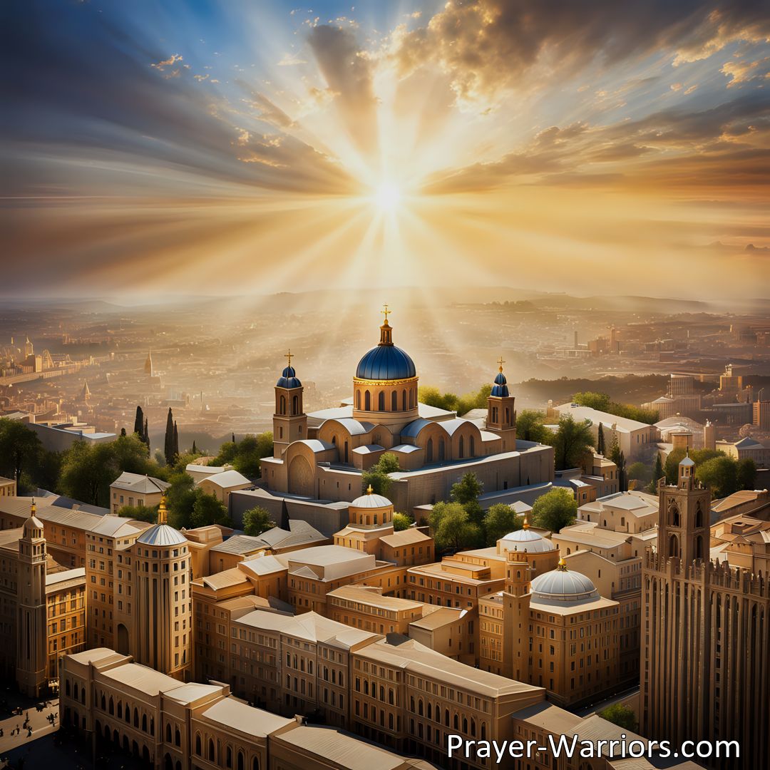 Freely Shareable Hymn Inspired Image Build the New Jerusalem with Faith, Prayer, and Divine Mercy. Reflecting on the hymn On the New Jerusalem, discover the profound lessons it holds for believers in constructing the heavenly city.