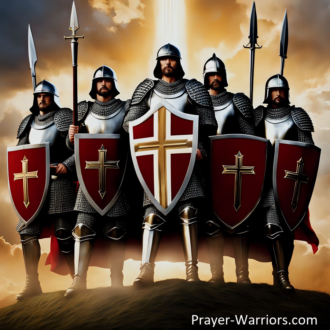 Freely Shareable Hymn Inspired Image Soldiers In The Gospel Army: Equip for victory and put on the whole armor of God. Rise up, stand strong, and march forward in faith. Be ready to face spiritual battles and triumph in Christ.