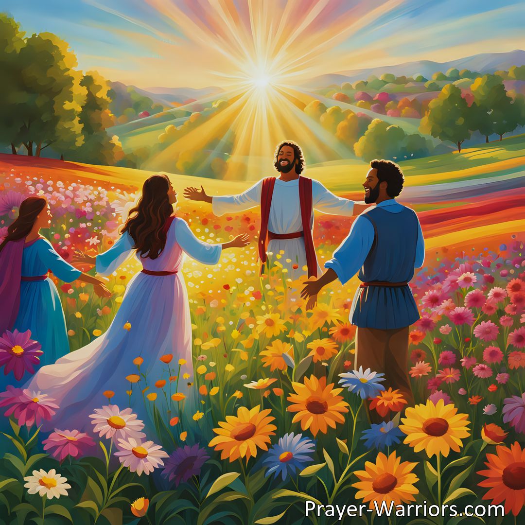 Freely Shareable Hymn Inspired Image Experience Joy and Love with Jesus: Find happiness in the simple pleasures of life, feel the warmth of the sun, smell the flowers, and sing praises to Jesus. Embrace the love and light within you for true joy.