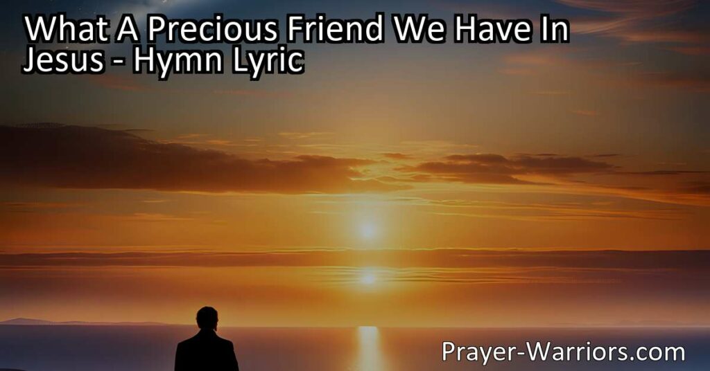 Discover the extraordinary friendship we have in Jesus. His unconditional love and unwavering support guide us through life's joys and challenges. Experience His grace and find comfort in His everlasting presence. Cherish the precious friend we have in Jesus.