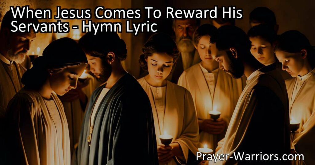 Discover the urgency of being spiritually prepared for Jesus' return in the hymn "When Jesus Comes to Reward His Servants: Are You Ready?" Reflect on the importance of faithful stewardship and watchfulness as we eagerly await the Lord's coming.
