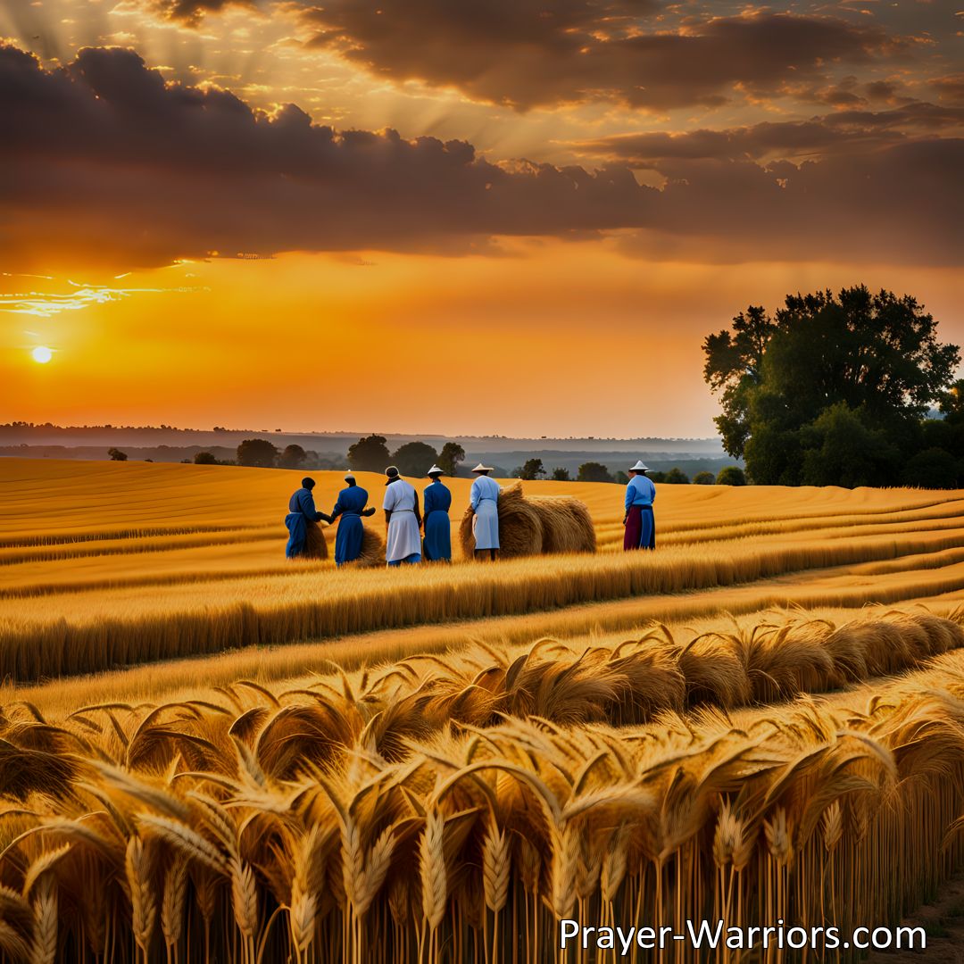 Freely Shareable Hymn Inspired Image Discover the divine calling to work in the harvest, gathering sheaves for Jesus. Find purpose, joy, and unity as you persevere, serve alongside others, and lay up treasure for eternity. (152 characters)