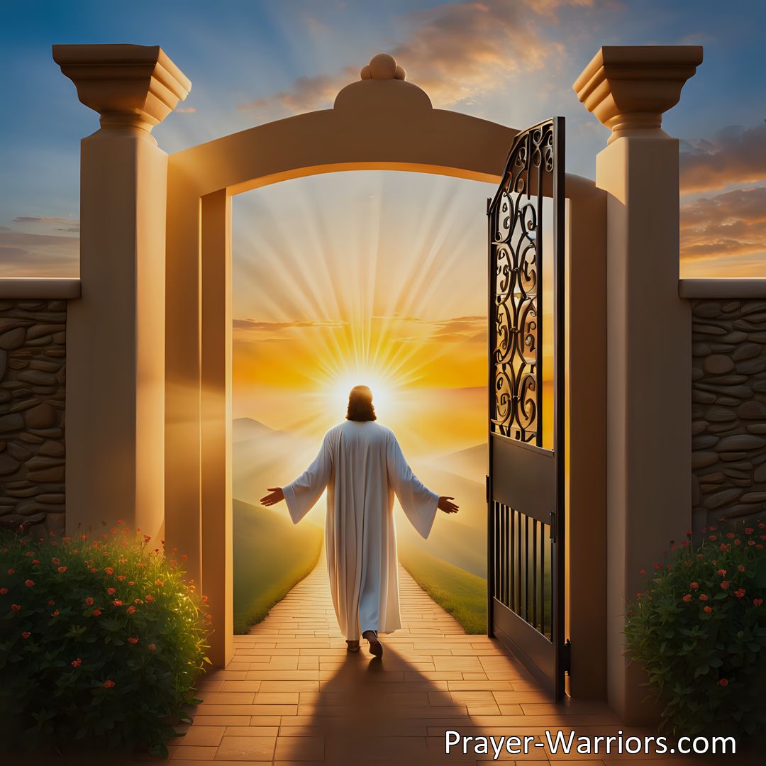 Freely Shareable Hymn Inspired Image Find forgiveness, peace, and a fresh start with Jesus. Come to Jesus today and let Him take away your sins. Don't wait, open the gate to happiness and glory now.