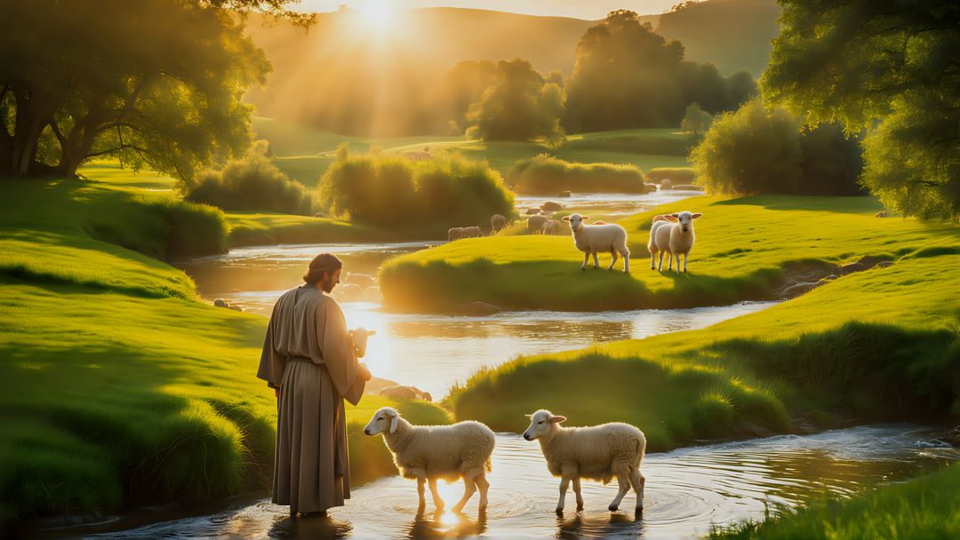 Freely Shareable Hymn Inspired Image Discover the comforting love of Jesus, the Good Shepherd. Follow him in peace, joy, and healing. Let his eternal love guide you to a fulfilled life.
