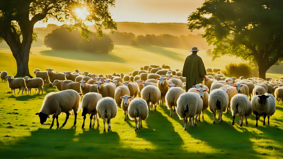 Freely Shareable Hymn Inspired Image Experience the peace and love of the shepherd who guides us to the sweetest pastures. Find rest and nourishment in His presence. Follow in His footsteps for eternal life.