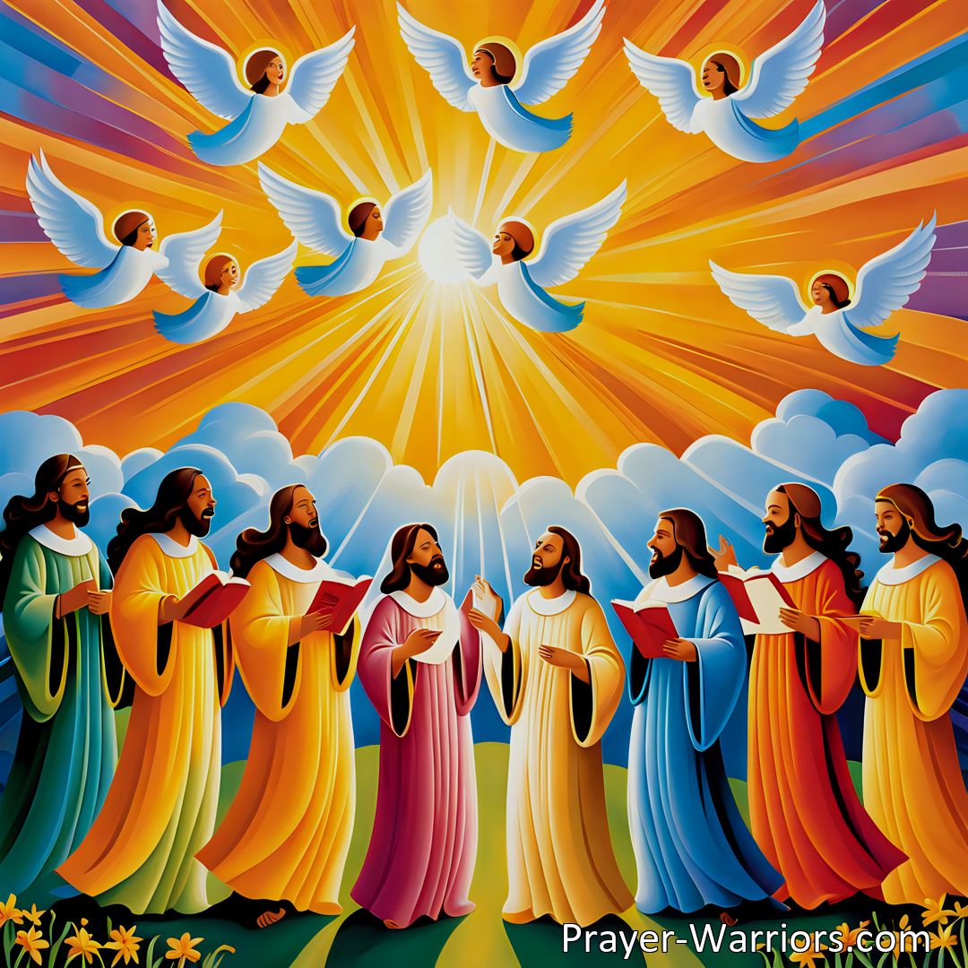 Freely Shareable Hymn Inspired Image Join the heavenly choir of new Jerusalem as we sing praises to the Lord in joy and unity. Celebrate the Paschal feast and Christ's triumphant victory over death. Praise the divine Trinity for blessings received.