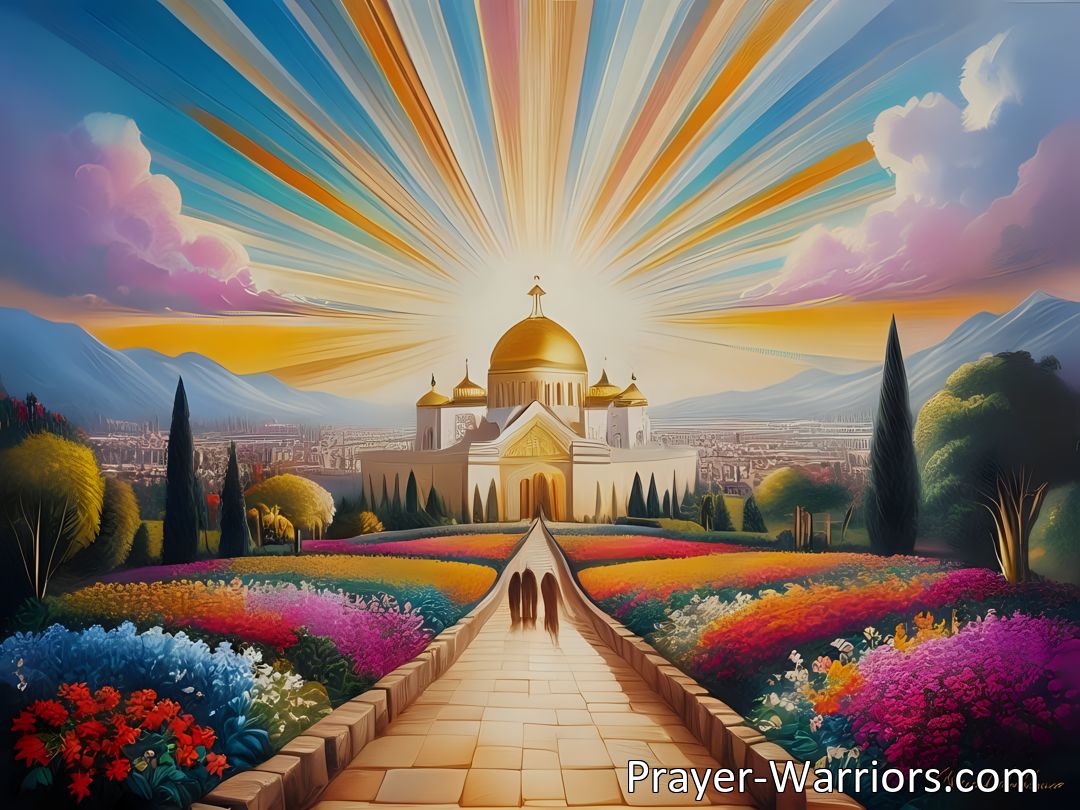 Freely Shareable Hymn Inspired Image Experience John's vision of a new heaven and earth in the serene setting of the new Jerusalem. Embrace practical steps for personal transformation and inner peace. Walk towards a brighter tomorrow now.